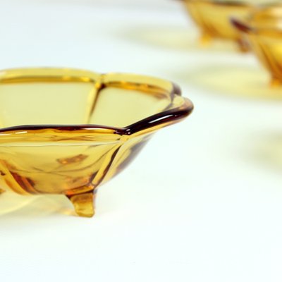 Smaller Bowls in Amber Glass from Borske Sklo, 1960s, Set of 6-UL-1731537