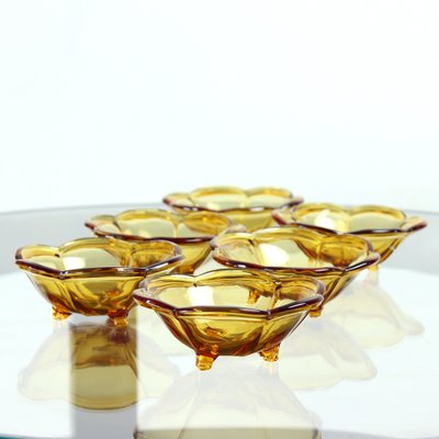 Smaller Bowls in Amber Glass from Borske Sklo, 1960s, Set of 6-UL-1731537