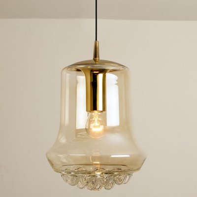 Smoked Brown Glass and Brass Pendant Lights attributed to Peill & Putzler, 1960s, Set of 2-VDW-1419005