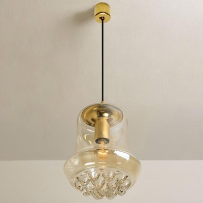 Smoked Brown Glass and Brass Pendant Lights attributed to Peill & Putzler, 1960s, Set of 2-VDW-1419005