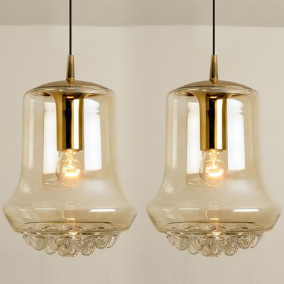 Smoked Brown Glass and Brass Pendant Lights attributed to Peill & Putzler, 1960s, Set of 2-VDW-1419005