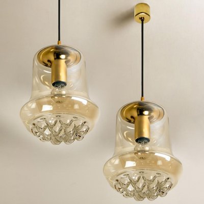 Smoked Brown Glass and Brass Pendant Lights attributed to Peill & Putzler, 1960s, Set of 2-VDW-1419005