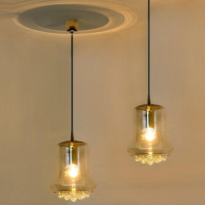 Smoked Brown Glass and Brass Pendant Lights attributed to Peill & Putzler, 1960s, Set of 2-VDW-1419005