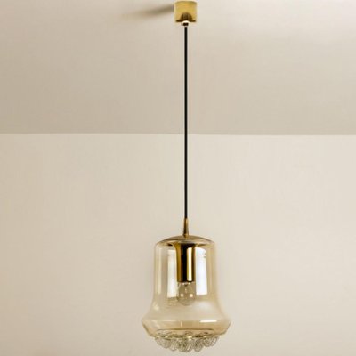 Smoked Brown Glass and Brass Pendant Lights attributed to Peill & Putzler, 1960s, Set of 2-VDW-1419005