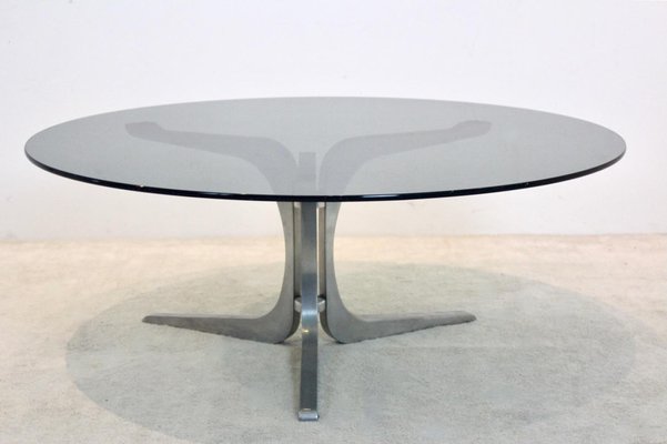 Smoked Glass and Aluminum Round Coffee Table by Geoffrey Harcourt for Artifort-MO-1795067