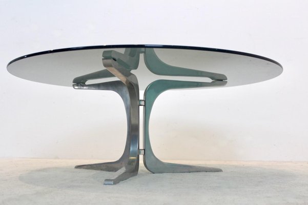 Smoked Glass and Aluminum Round Coffee Table by Geoffrey Harcourt for Artifort-MO-1795067