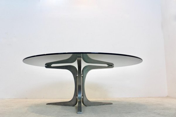 Smoked Glass and Aluminum Round Coffee Table by Geoffrey Harcourt for Artifort-MO-1795067