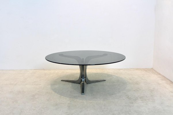 Smoked Glass and Aluminum Round Coffee Table by Geoffrey Harcourt for Artifort-MO-1795067