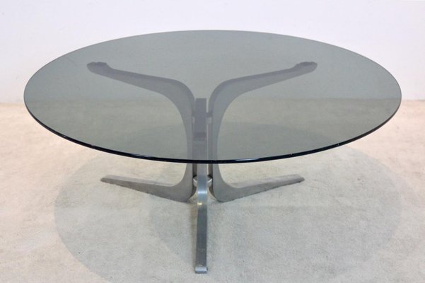 Smoked Glass and Aluminum Round Coffee Table by Geoffrey Harcourt for Artifort-MO-1795067