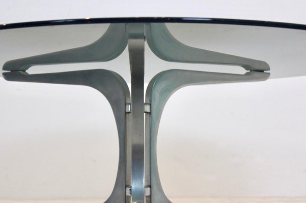 Smoked Glass and Aluminum Round Coffee Table by Geoffrey Harcourt for Artifort-MO-1795067