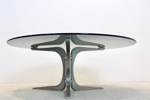 Smoked Glass and Aluminum Round Coffee Table by Geoffrey Harcourt for Artifort-MO-1795067