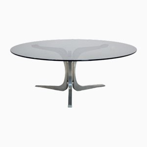 Smoked Glass and Aluminum Round Coffee Table by Geoffrey Harcourt for Artifort-MO-1795067