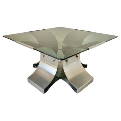 Smoked Glass and Aluminum Table by Francois Monnet for Kappa, 1970s-TOI-1754585