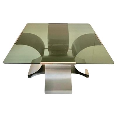 Smoked Glass and Aluminum Table by Francois Monnet for Kappa, 1970s-TOI-1754585