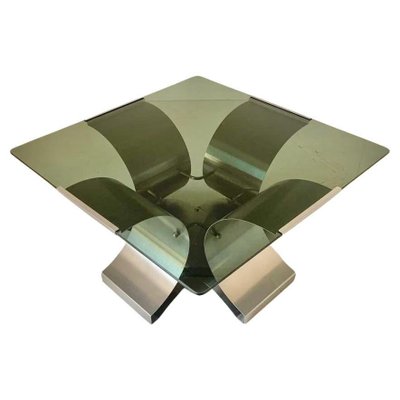 Smoked Glass and Aluminum Table by Francois Monnet for Kappa, 1970s-TOI-1754585