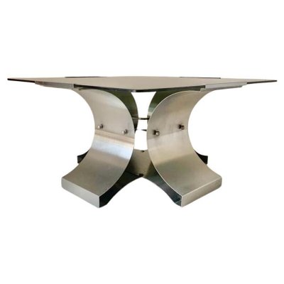 Smoked Glass and Aluminum Table by Francois Monnet for Kappa, 1970s-TOI-1754585