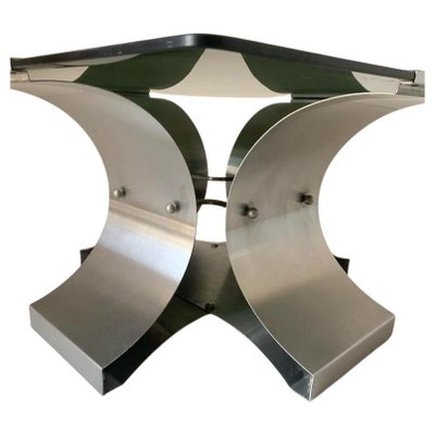 Smoked Glass and Aluminum Table by Francois Monnet for Kappa, 1970s-TOI-1754585