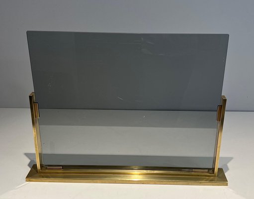 Smoked Glass and Brass Fire Screen, 1970s-BA-1524626