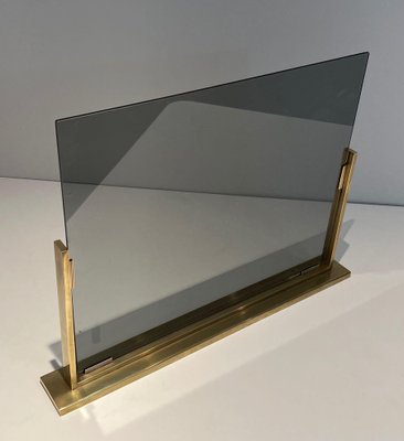 Smoked Glass and Brass Fire Screen, 1970s-BA-1524626