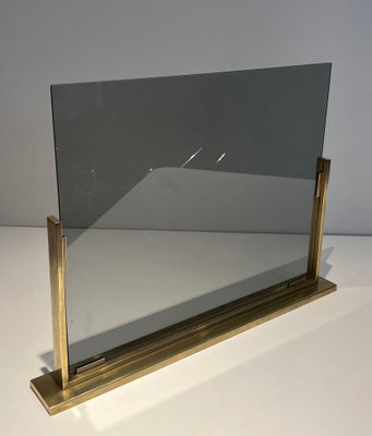 Smoked Glass and Brass Fire Screen, 1970s-BA-1524626