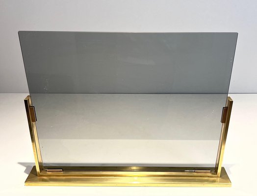 Smoked Glass and Brass Fire Screen, 1970s-BA-1524626