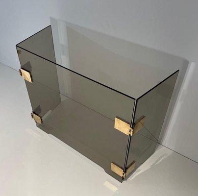 Smoked Glass and Brass Trifold Fireguard, 1970s-BA-1784729