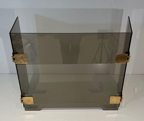 Smoked Glass and Brass Trifold Fireguard, 1970s-BA-1784729