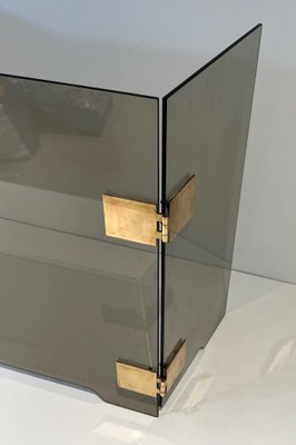 Smoked Glass and Brass Trifold Fireguard, 1970s-BA-1784729