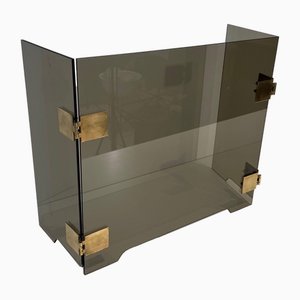 Smoked Glass and Brass Trifold Fireguard, 1970s-BA-1784729