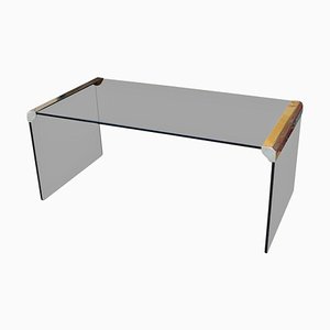 Smoked Glass and Chrome Steel Waterfall Pace Collection Coffee Cocktails Table, 1970s-AXE-1433431