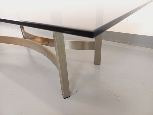 Smoked Glass, Brushed Aluminum and Cast Iron Coffee Table, 1970s-AHO-1811785