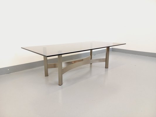 Smoked Glass, Brushed Aluminum and Cast Iron Coffee Table, 1970s-AHO-1811785