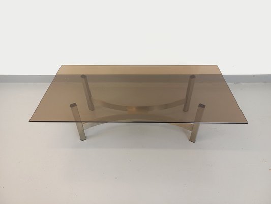 Smoked Glass, Brushed Aluminum and Cast Iron Coffee Table, 1970s-AHO-1811785