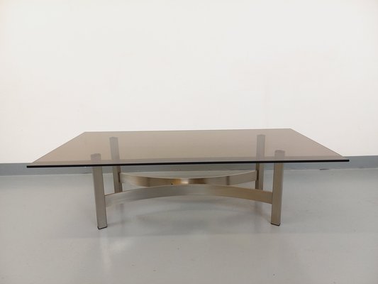 Smoked Glass, Brushed Aluminum and Cast Iron Coffee Table, 1970s-AHO-1811785