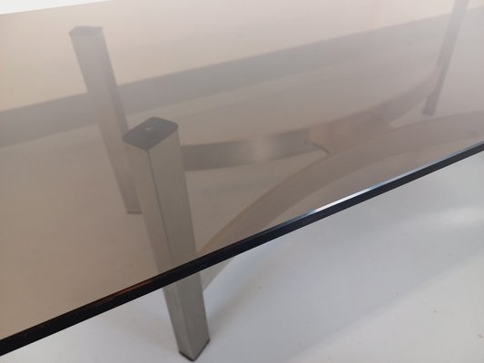 Smoked Glass, Brushed Aluminum and Cast Iron Coffee Table, 1970s-AHO-1811785