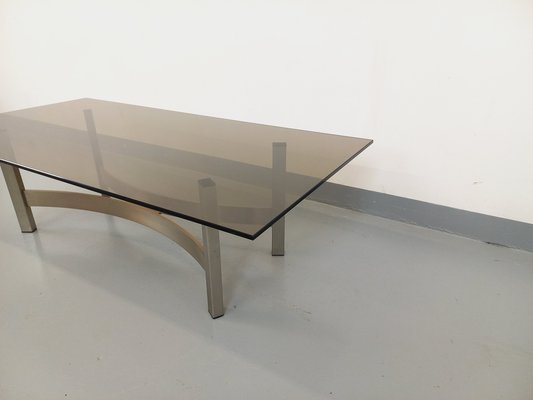 Smoked Glass, Brushed Aluminum and Cast Iron Coffee Table, 1970s-AHO-1811785