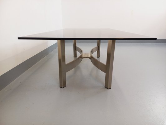 Smoked Glass, Brushed Aluminum and Cast Iron Coffee Table, 1970s-AHO-1811785