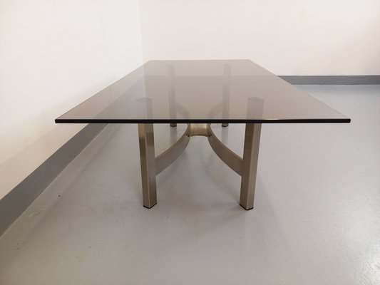 Smoked Glass, Brushed Aluminum and Cast Iron Coffee Table, 1970s-AHO-1811785