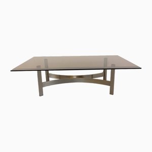 Smoked Glass, Brushed Aluminum and Cast Iron Coffee Table, 1970s-AHO-1811785