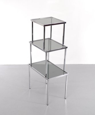 Smoked Glass & Chrome Frame Nesting Tables, 1970s, Set of 3-GCG-1425281