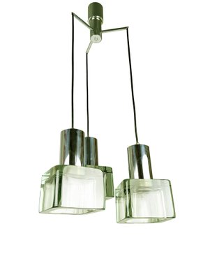 Smoked Glass & Chrome Plated Metal 3-Lights Pendant by F. Poli for Seguso,1960s-RD-2018241