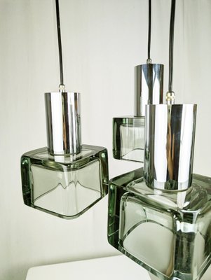 Smoked Glass & Chrome Plated Metal 3-Lights Pendant by F. Poli for Seguso,1960s-RD-2018241