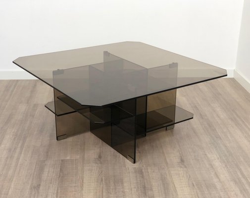 Smoked Glass Coffee Side Table, Italy, 1970s-LYQ-1171798