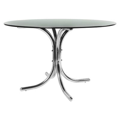 Smoked Glass Dining Table with Chromed Base in the Style of Giotto Stoppino, Italy, 1970s-JDR-1125551