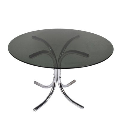 Smoked Glass Dining Table with Chromed Base in the Style of Giotto Stoppino, Italy, 1970s-JDR-1125551