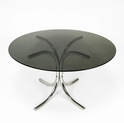 Smoked Glass Dining Table with Chromed Base in the Style of Giotto Stoppino, Italy, 1970s-JDR-1125551