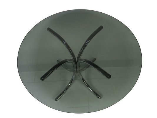 Smoked Glass Dining Table with Chromed Base in the Style of Giotto Stoppino, Italy, 1970s-JDR-1125551