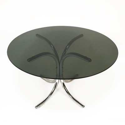 Smoked Glass Dining Table with Chromed Base in the Style of Giotto Stoppino, Italy, 1970s-JDR-1125551