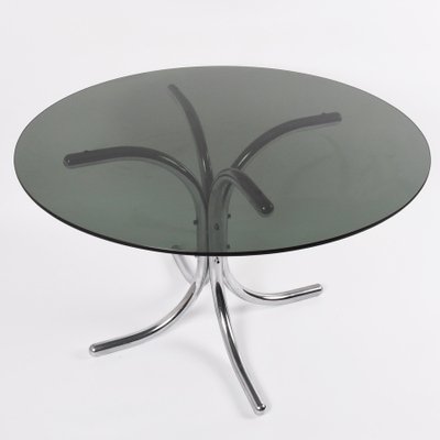 Smoked Glass Dining Table with Chromed Base in the Style of Giotto Stoppino, Italy, 1970s-JDR-1125551