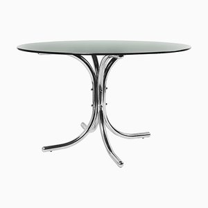 Smoked Glass Dining Table with Chromed Base in the Style of Giotto Stoppino, Italy, 1970s-JDR-1125551